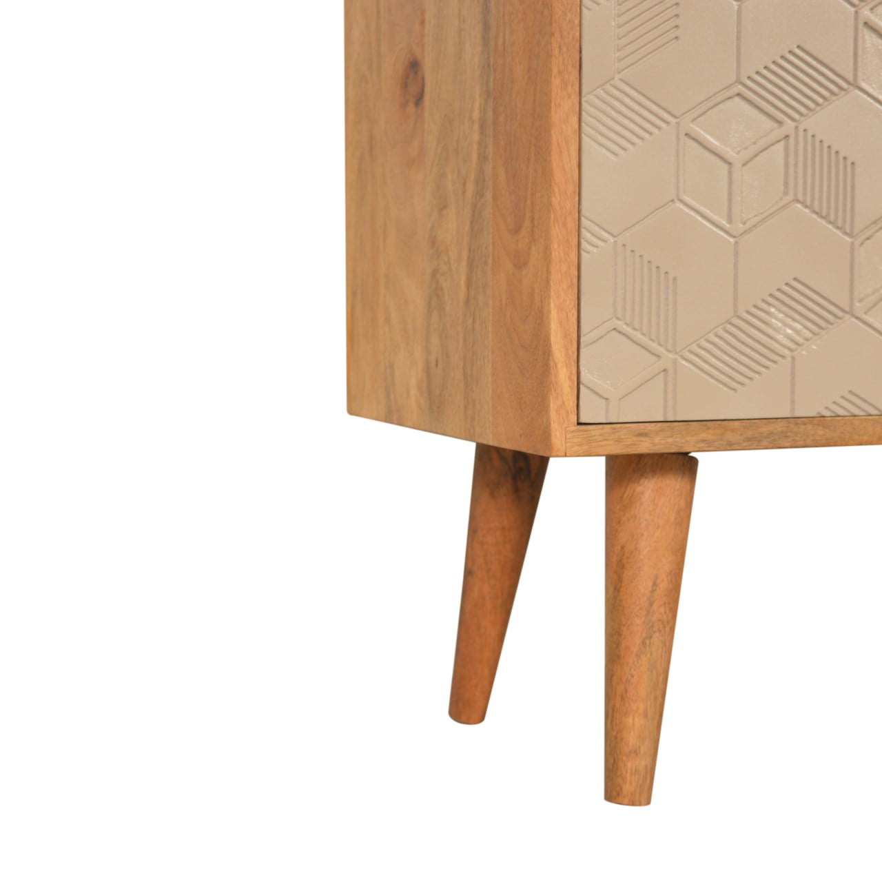 Solid Mango Wood Oak Finished Champagne Cube Design 3 Drawer 2 Shelf Acadia Cabinet with Scandinavian Legs - Image 7