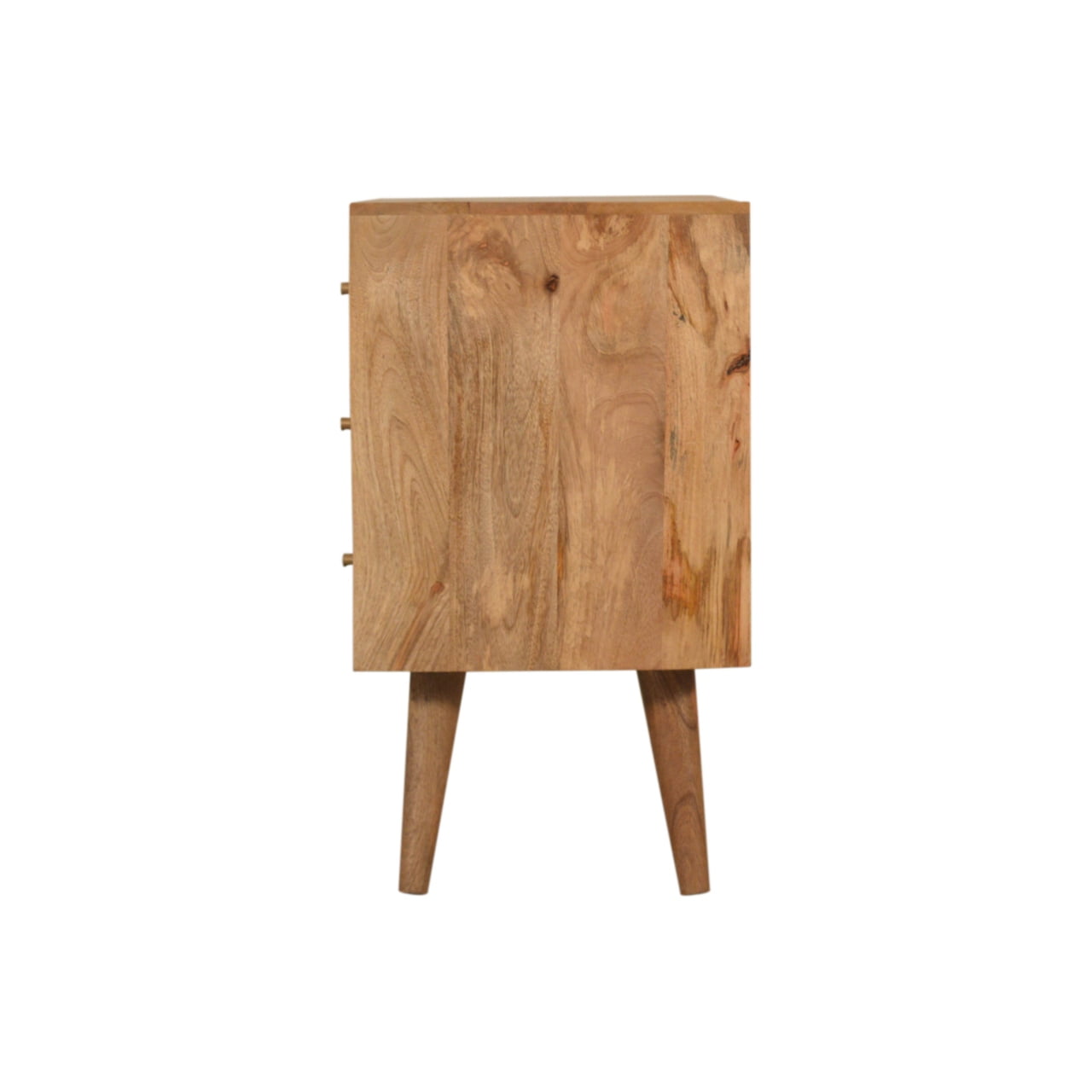 Solid Mango Wood Oak Finished Champagne Cube Design 3 Drawer 2 Shelf Acadia Cabinet with Scandinavian Legs - Image 8