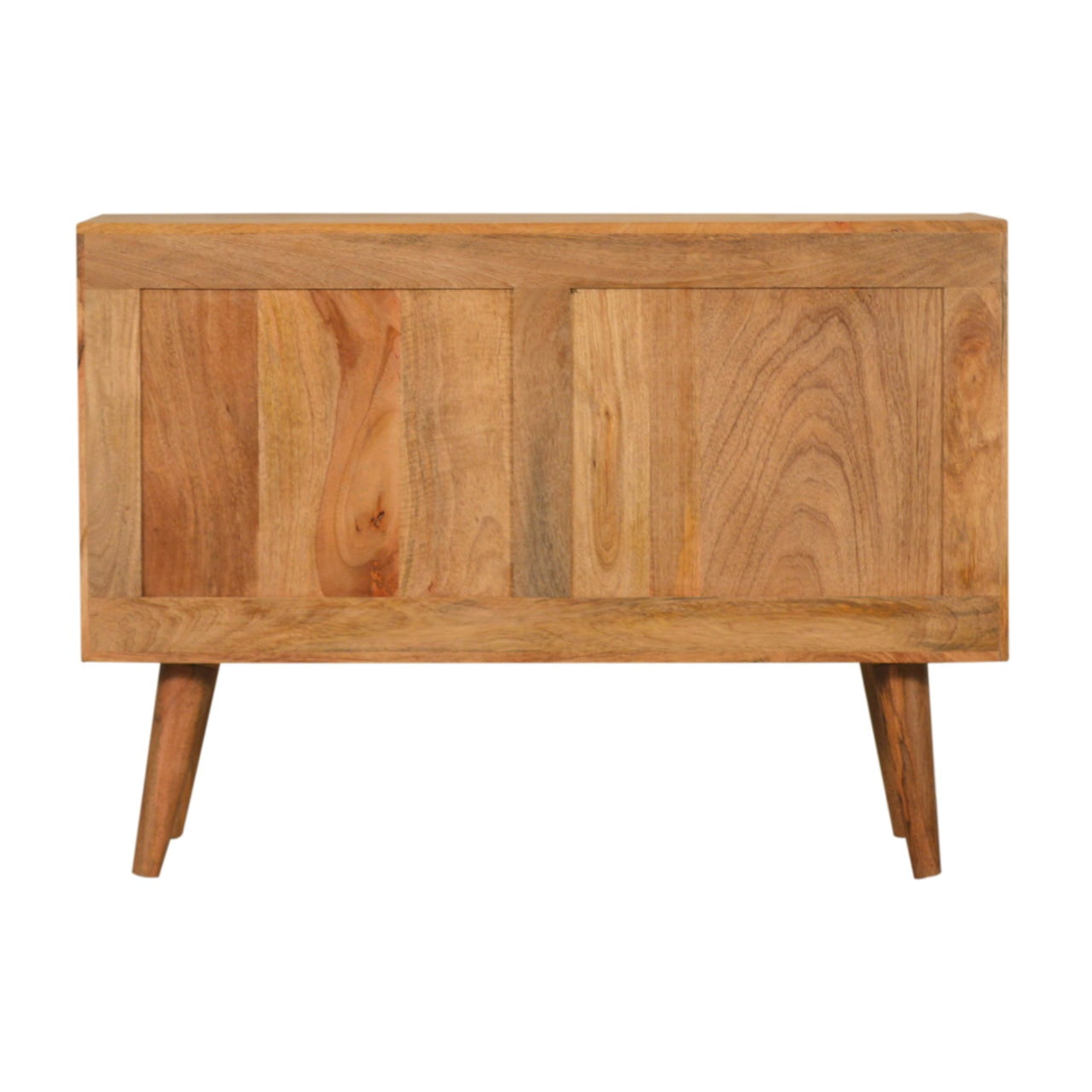 Solid Mango Wood Oak Finished Champagne Cube Design 3 Drawer 2 Shelf Acadia Cabinet with Scandinavian Legs - Image 9