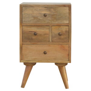 Solid Mango Wood Nordic Style 4 Drawer Multi Bedside
