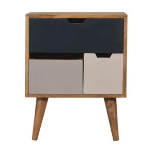 Solid Mango Wood Navy Multi 3 Drawer Bedside