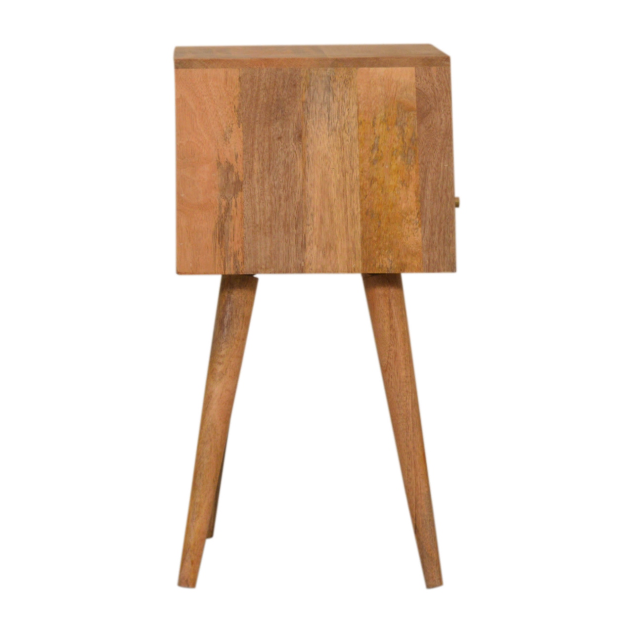 Solid Mango Wood Oak Finished Teal Hand Painted 1 Drawer 1 Slot Mini Bedside with Scandinavian Legs - Image 7
