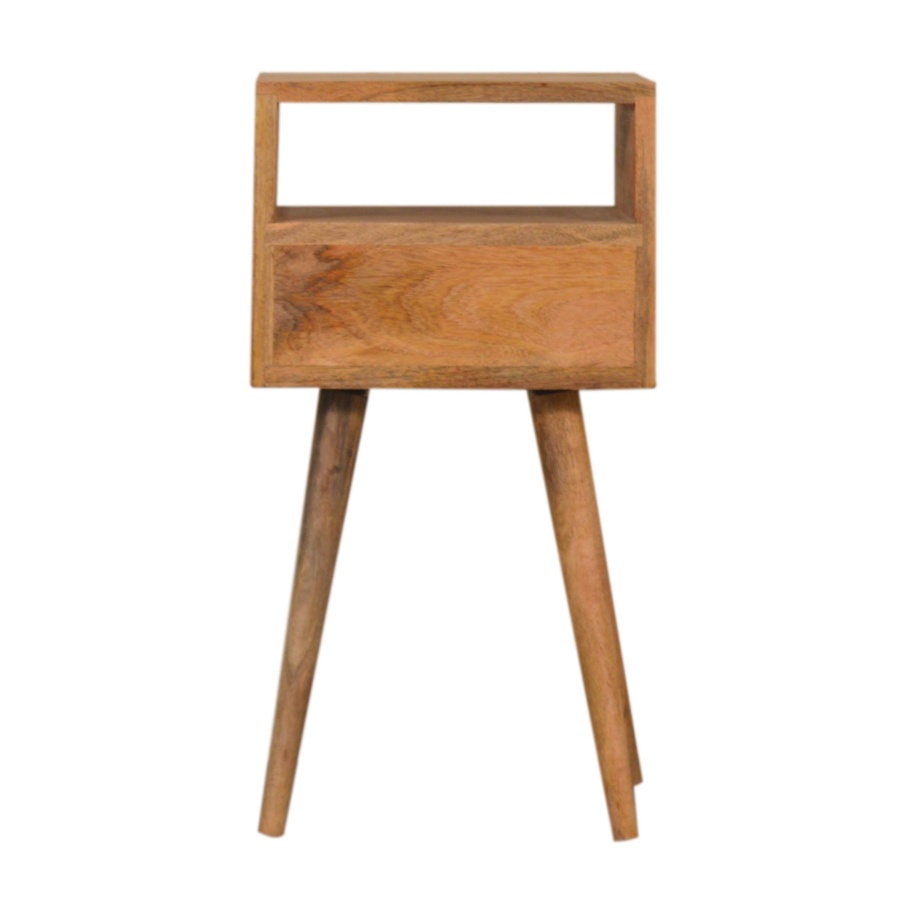 Solid Mango Wood Oak Finished Teal Hand Painted 1 Drawer 1 Slot Mini Bedside with Scandinavian Legs - Image 8