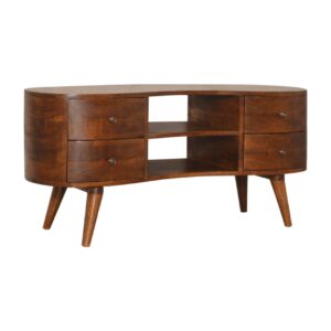 Solid Mango Wood Scandinavian Style 4 Drawer 2 Slot Rounded Corners TV/Media Unit