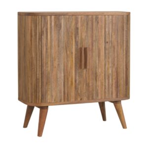 Solid Mango Wood Oak Finished 2 Door Striped Scandinavian Style Cabinet