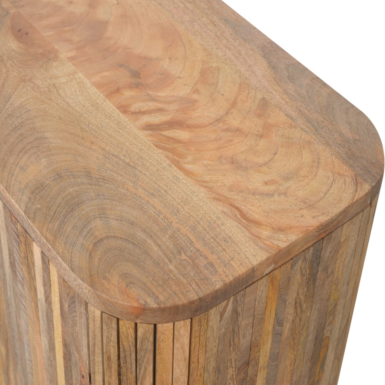 Solid Mango Wood Oak Finished 2 Door Striped Scandinavian Style Cabinet - Image 3