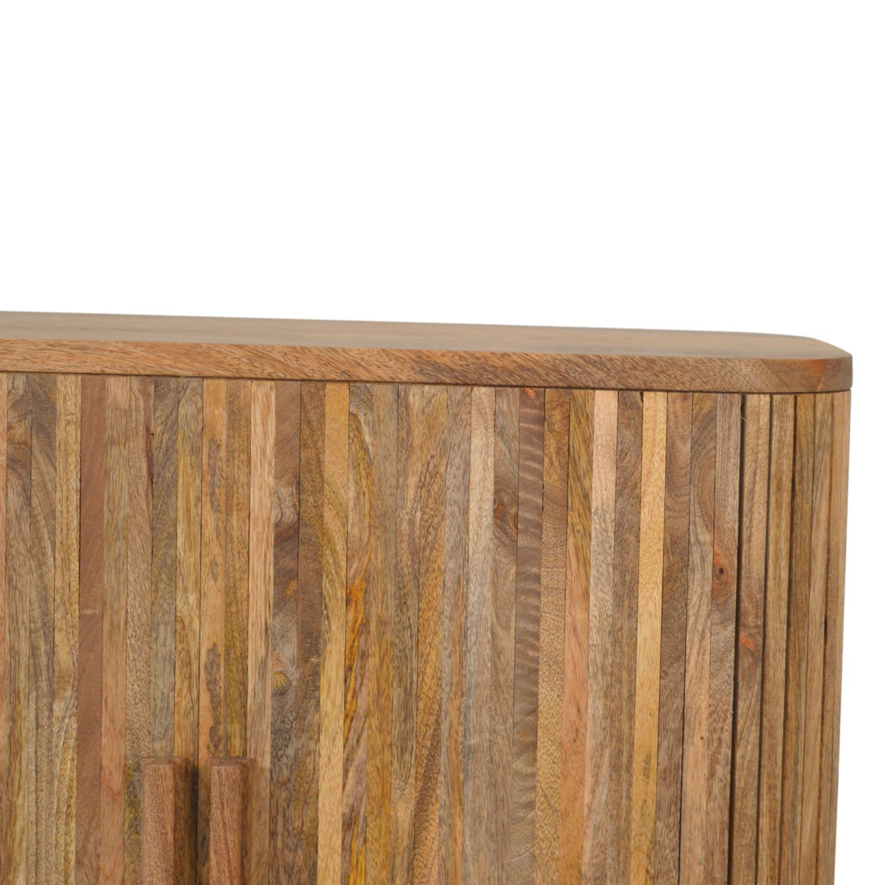 Solid Mango Wood Oak Finished 2 Door Striped Scandinavian Style Cabinet - Image 4