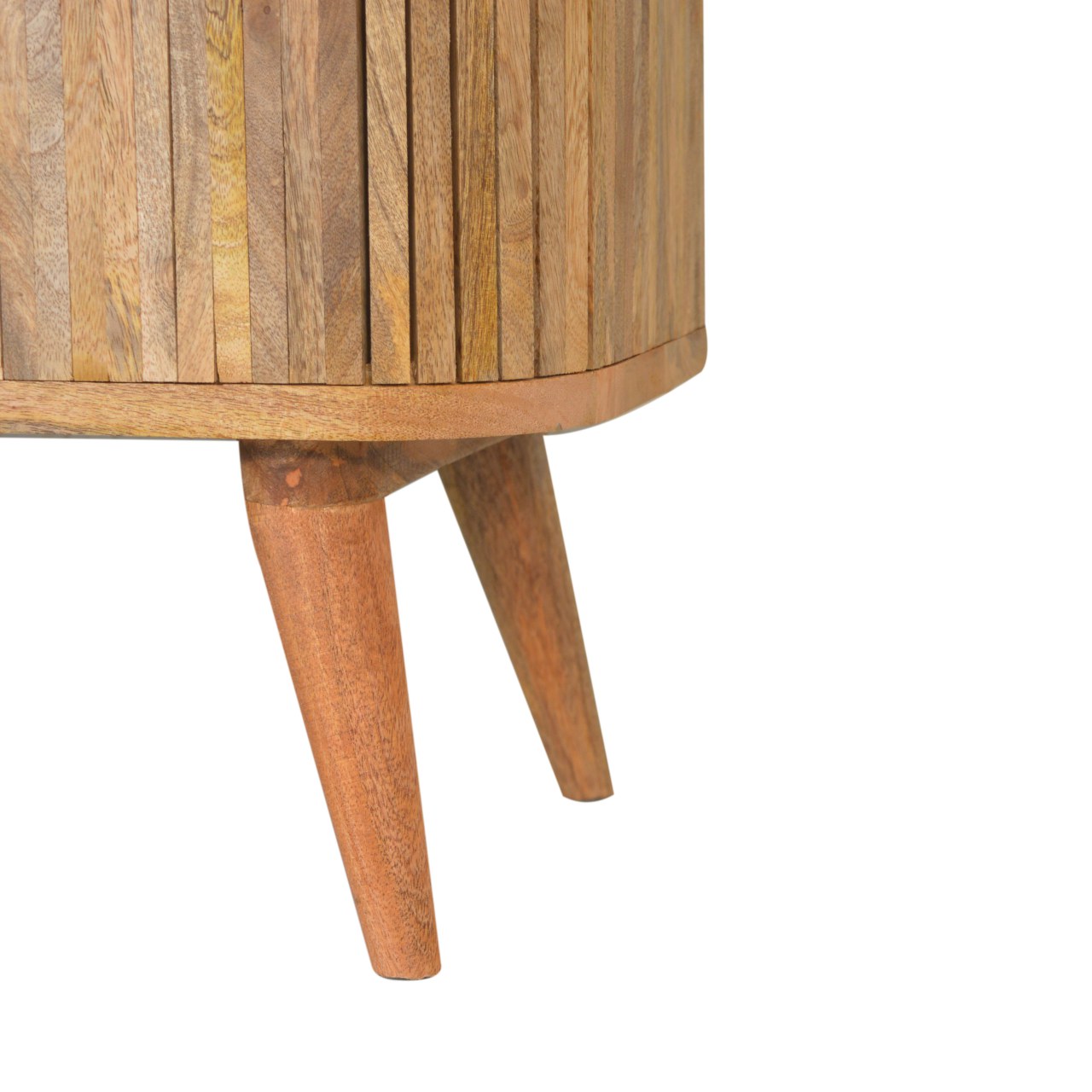 Solid Mango Wood Oak Finished 2 Door Striped Scandinavian Style Cabinet - Image 6