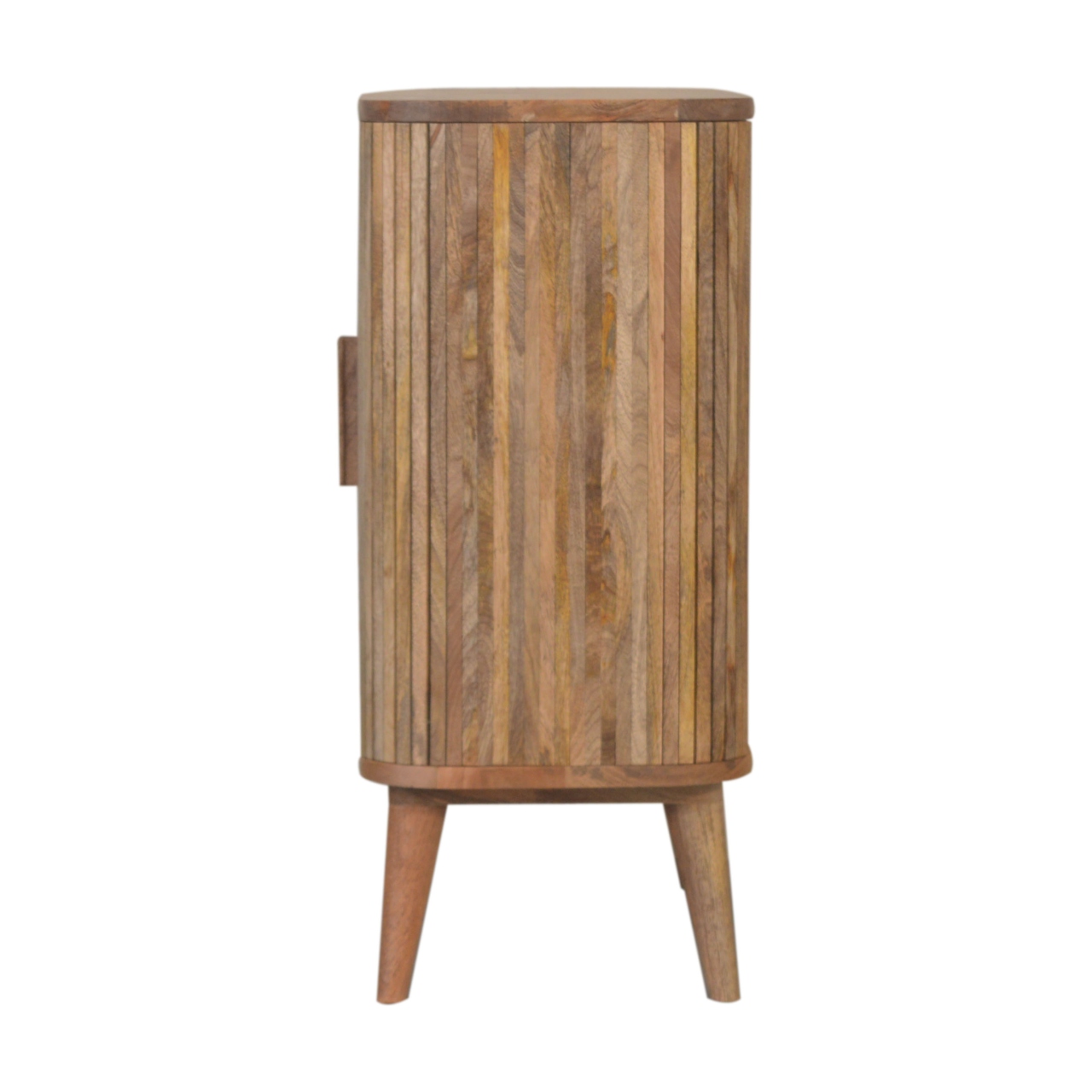 Solid Mango Wood Oak Finished 2 Door Striped Scandinavian Style Cabinet - Image 7