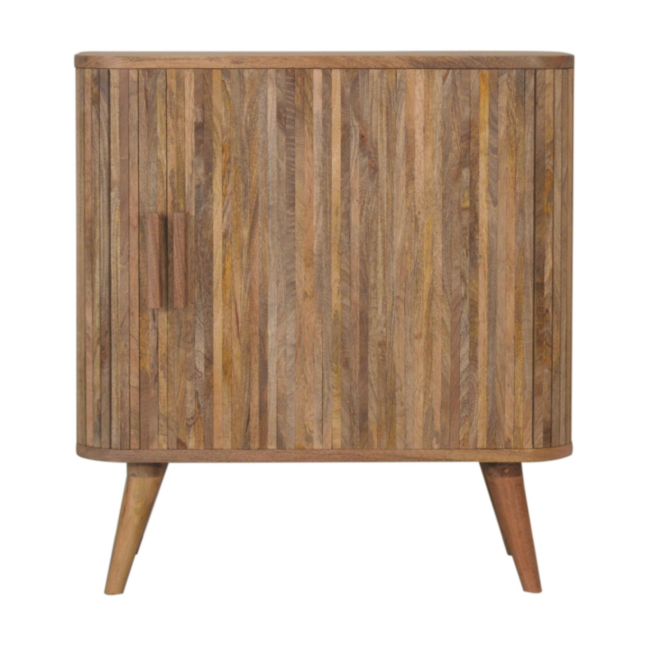 Solid Mango Wood Oak Finished 2 Door Striped Scandinavian Style Cabinet - Image 8