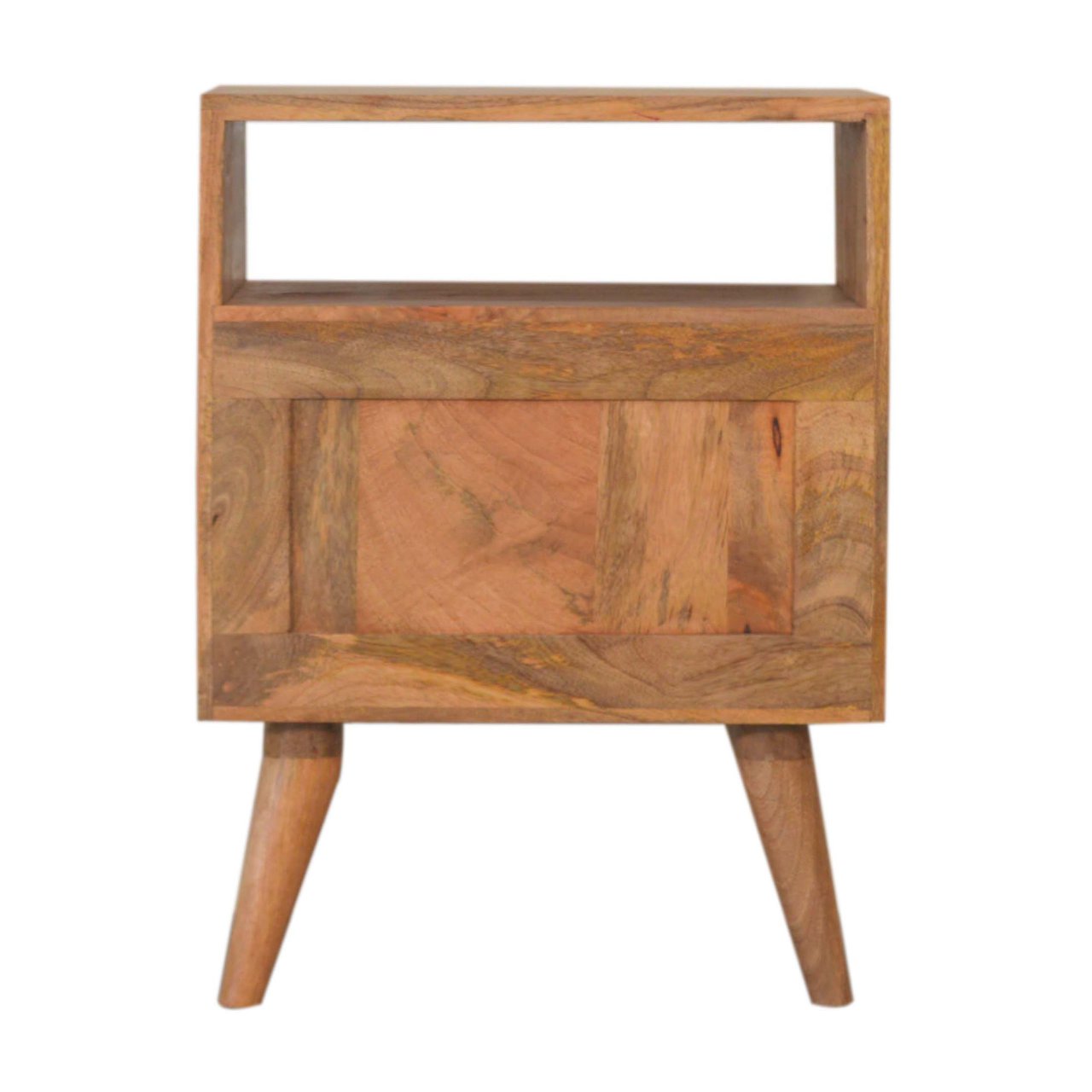 Solid Oak Finished Black and White Screen Diamond Printed Mango Wood 2 Drawer Bedside - Image 9
