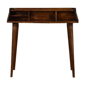 Solid Mango Wood Chestnut Finished Scandinavian Style 4 Compartment Gallery Desk
