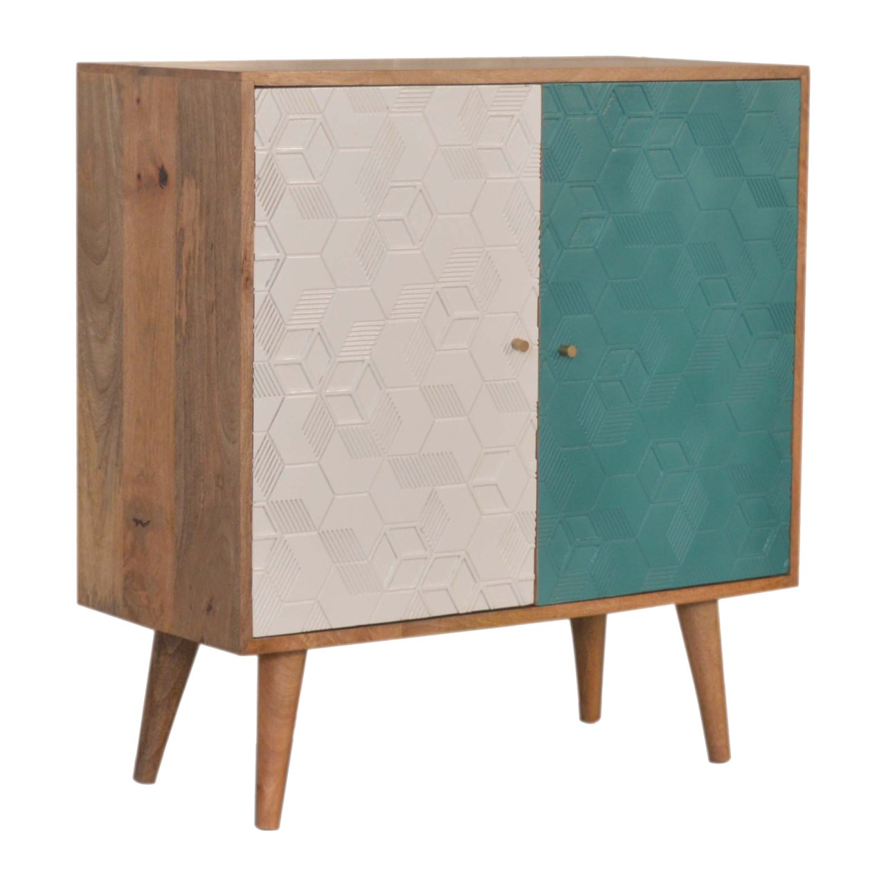 Solid Mango Wood Acadia Teal and White Cabinet - Image 2