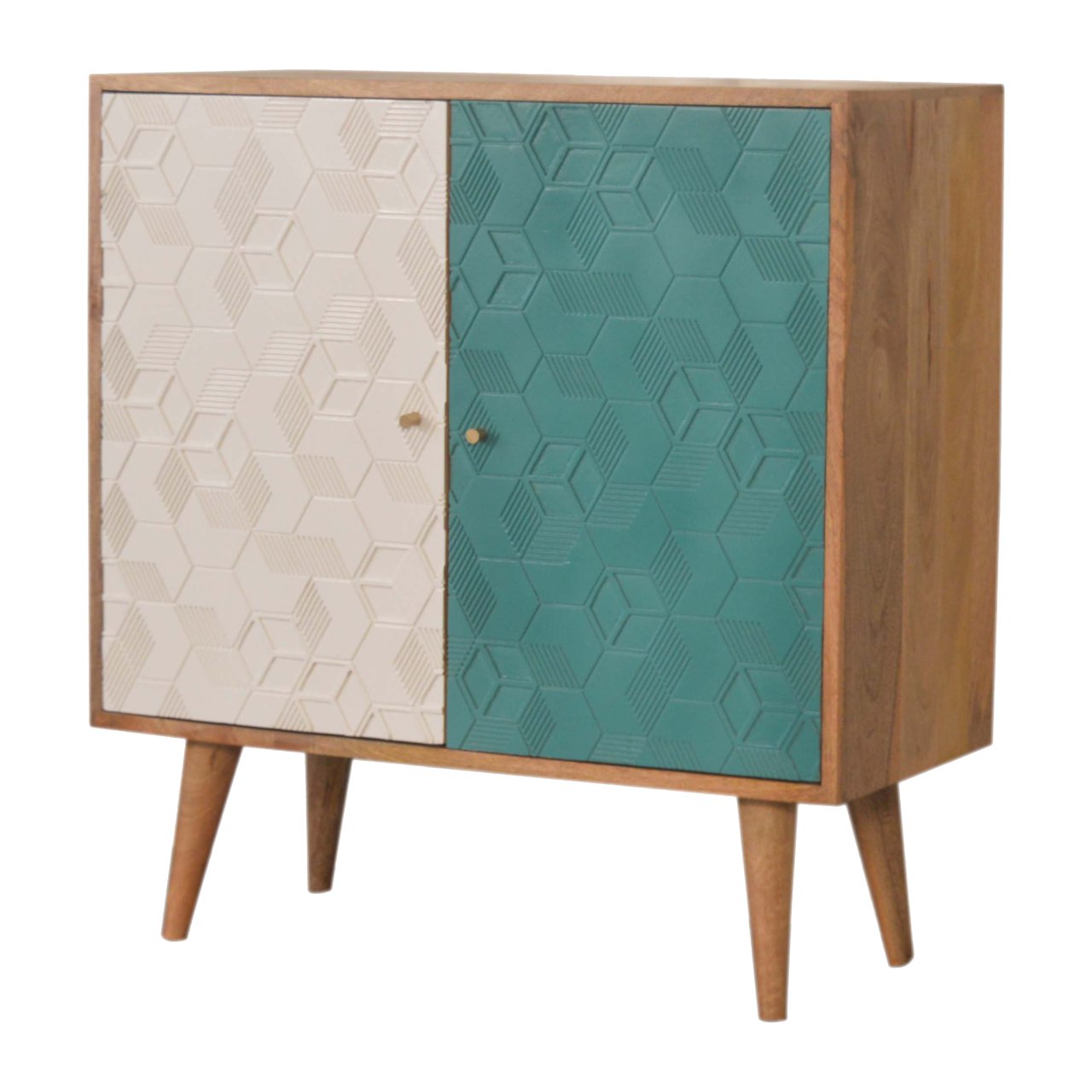 Solid Mango Wood Acadia Teal and White Cabinet - Image 3