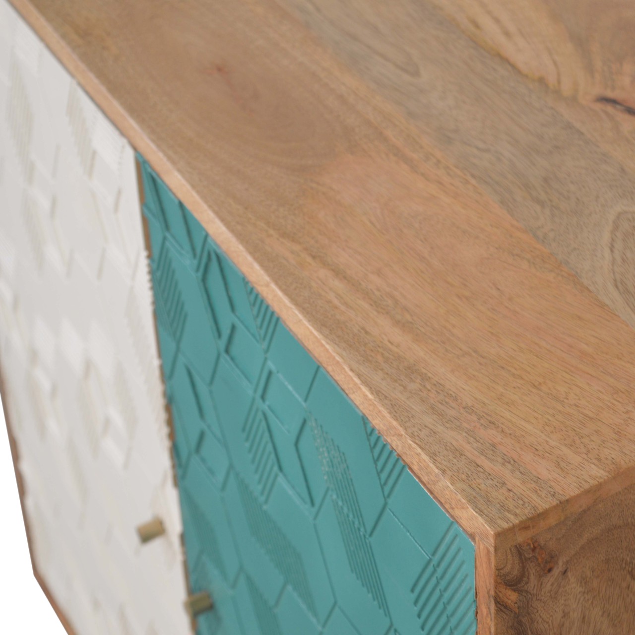 Solid Mango Wood Acadia Teal and White Cabinet - Image 5