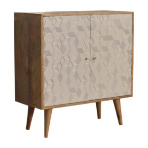 Solid Oak Finished Mango Wood with White Patterned Doors Cabinet/Sideboard