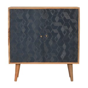 Solid Oak Finished Mango Wood 2 Door Acadia Navy Painted Cabinet