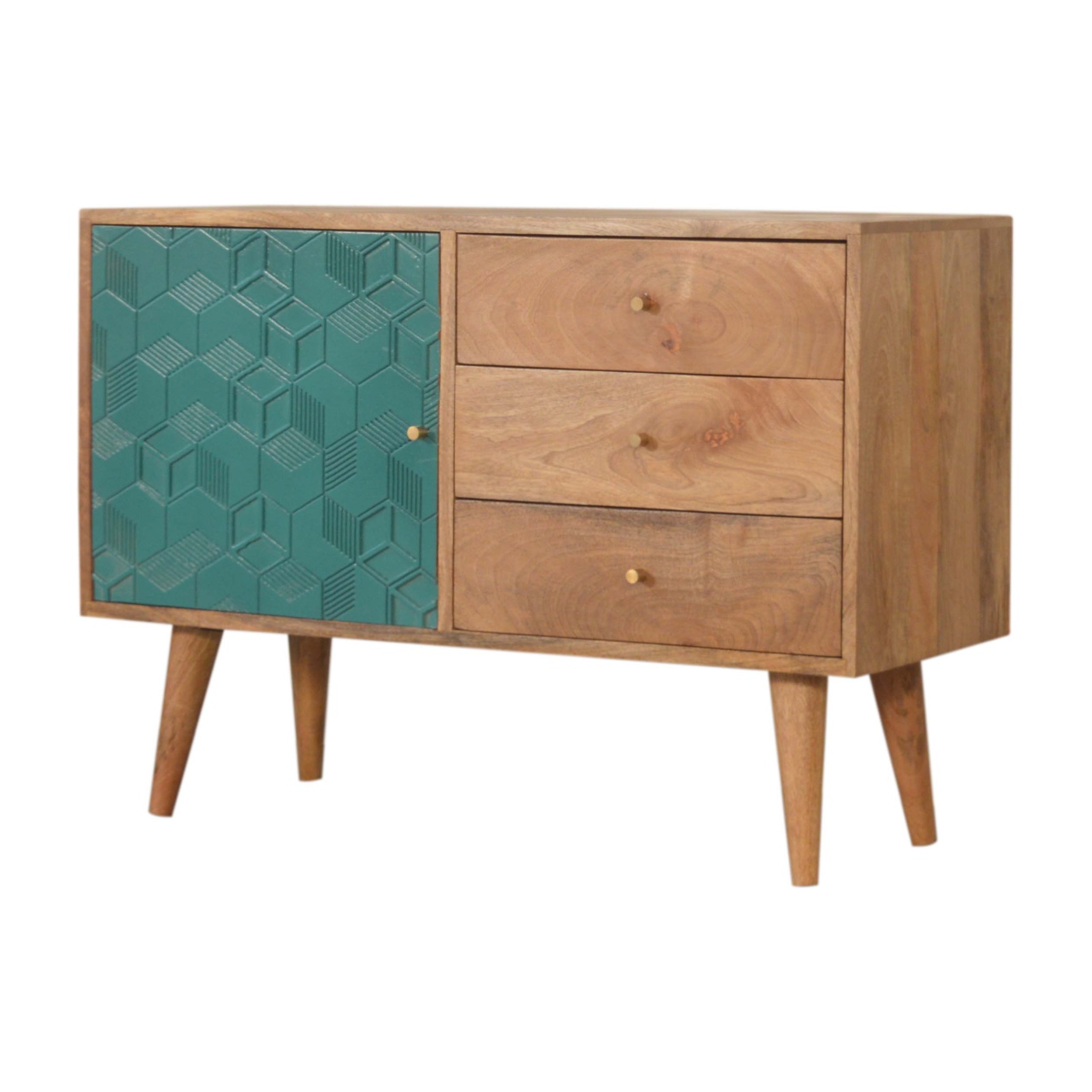 Solid Mango Wood Acadia Teal Cabinet with Drawers - Image 2