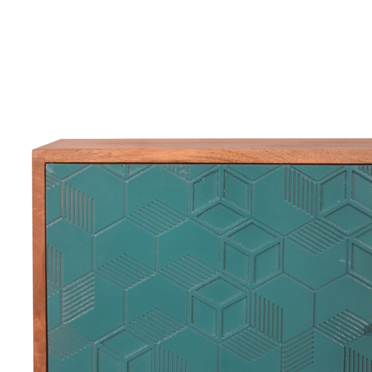 Solid Mango Wood Acadia Teal Cabinet with Drawers - Image 4