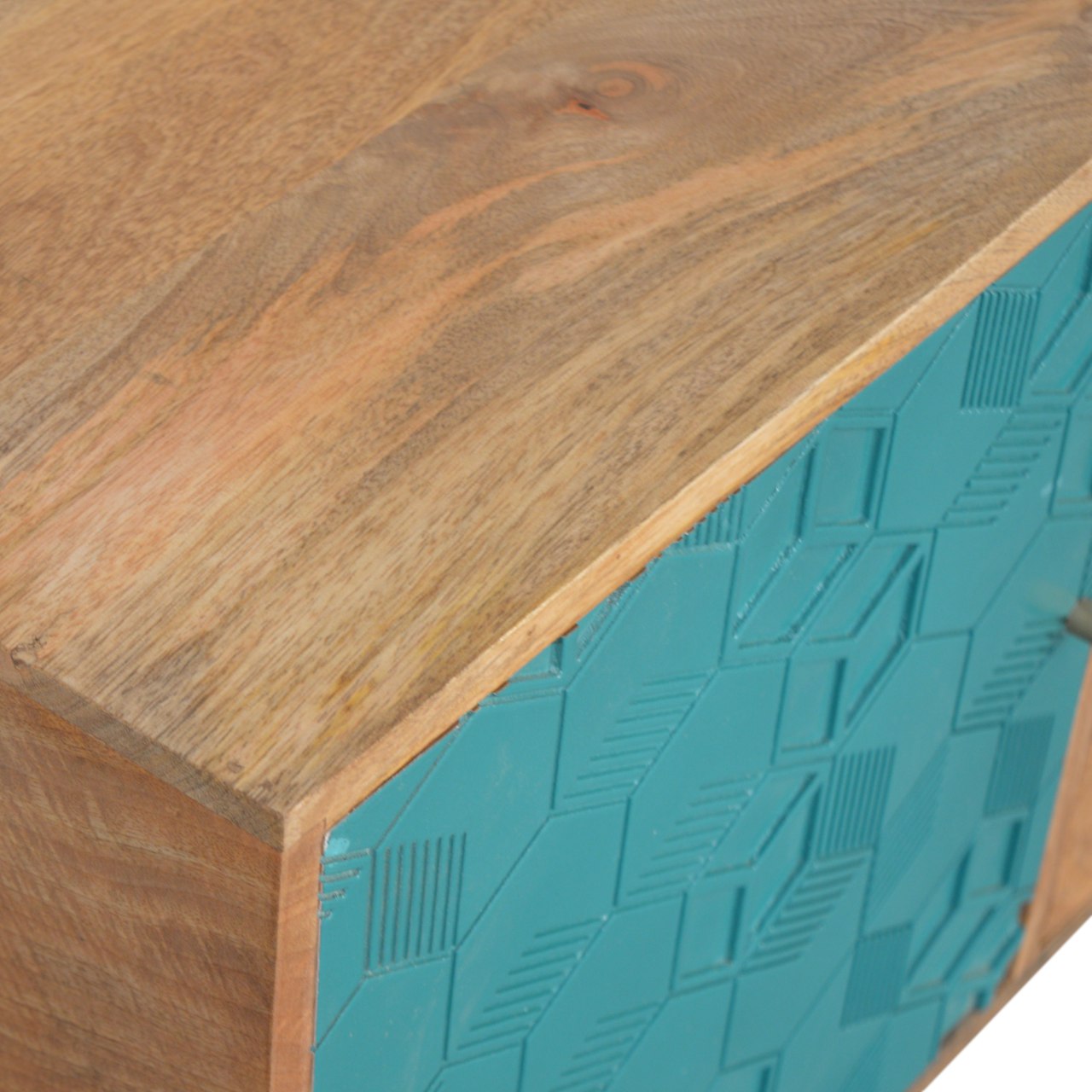 Solid Mango Wood Acadia Teal Cabinet with Drawers - Image 5