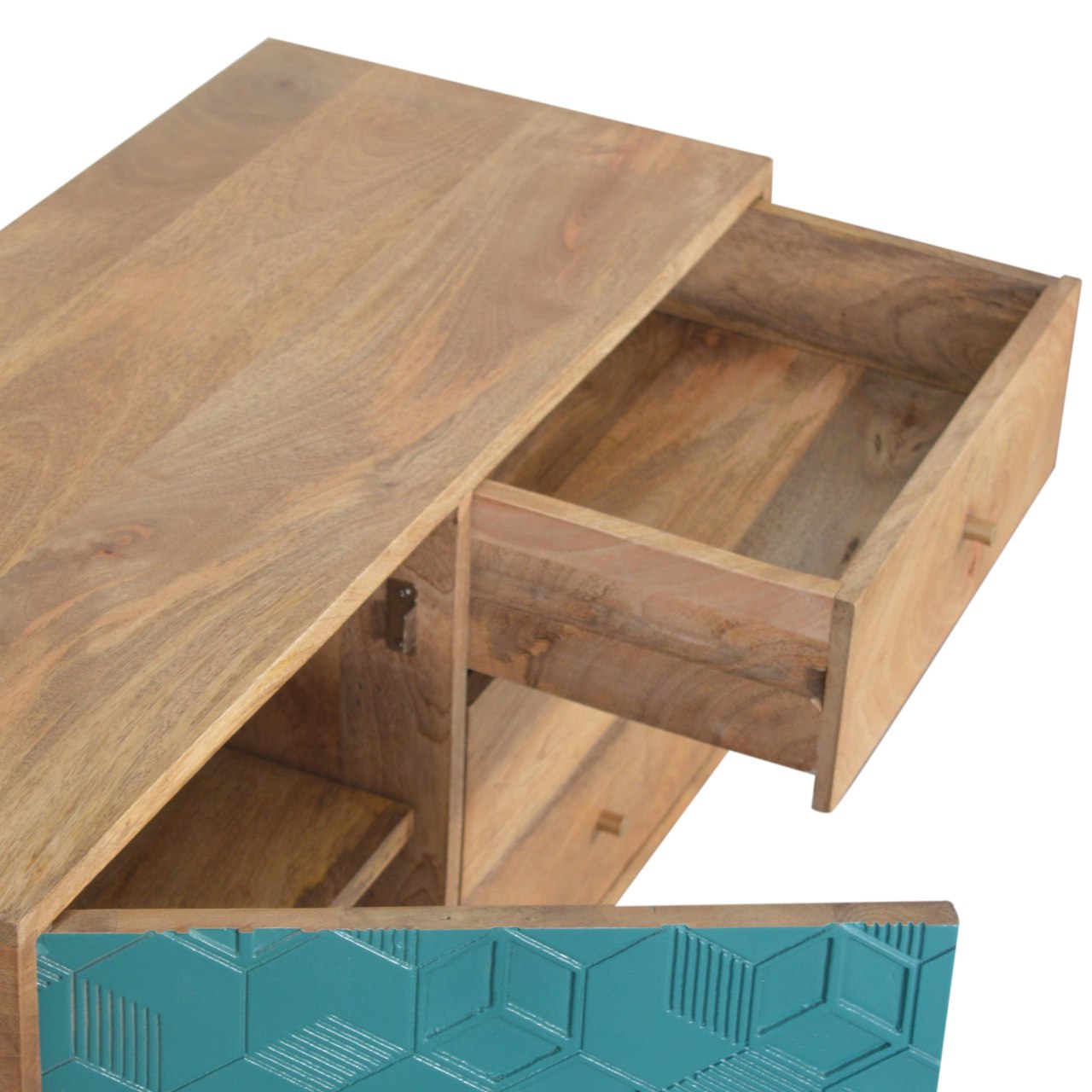 Solid Mango Wood Acadia Teal Cabinet with Drawers - Image 6
