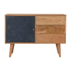 Solid Mango Wood Oak Finished Acadia Hand Painted Black Cabinet with 3 Drawers
