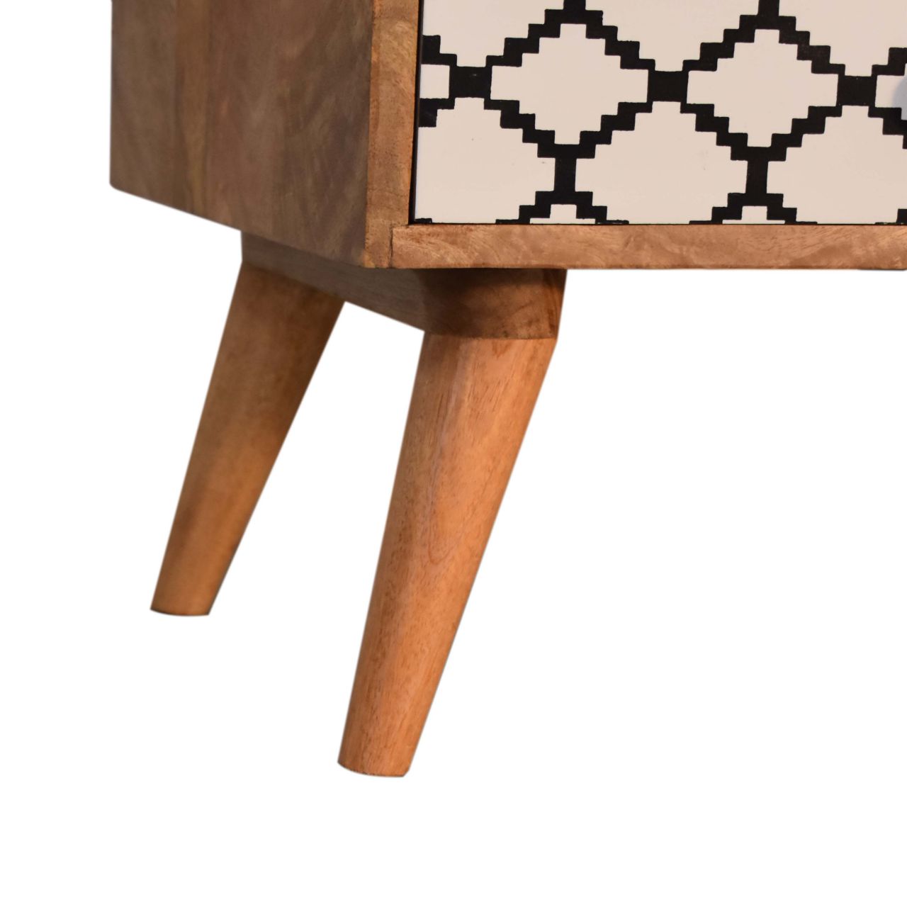 Solid Oak Finished Black and White Screen Printed Stella Mango Wood 2 Drawer Bedside - Image 7