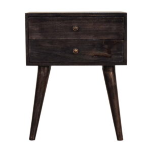 Solid Black Ash Finished Mango Wood 2 Drawer Bedside