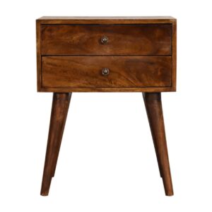 Solid Chestnut Finished Mango Wood 2 Drawer Bedside