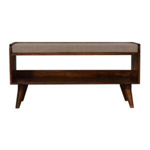Solid Mango Wood Chestnut Finished with Brown Tweed Seat Pad Bench