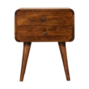 Solid Mango Wood Curve Chestnut Cable Access Bedside