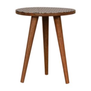 Solid Mango Wood Oak Finished Diamond Pattern Mango Wood Scandinavian Style End Table
