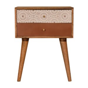 Solid Mango Wood Brick Red Patterned Bedside