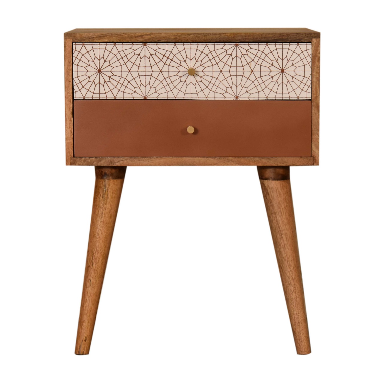 Solid Mango Wood Brick Red Patterned Bedside