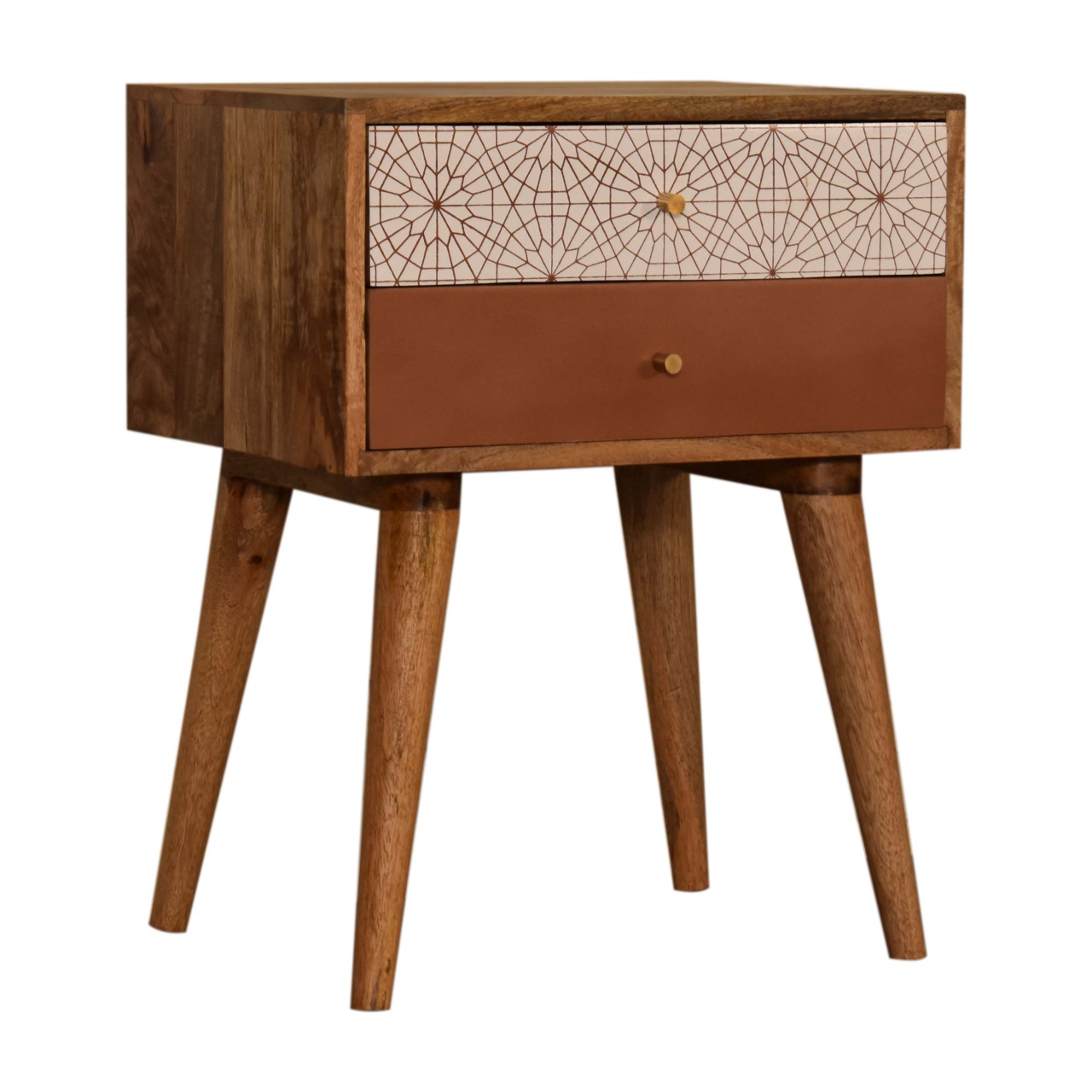 Solid Mango Wood Brick Red Patterned Bedside - Image 2