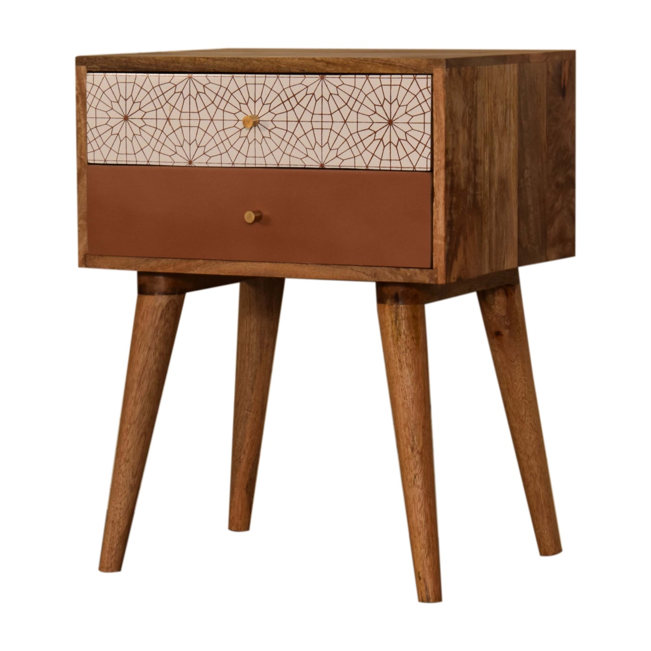 Solid Mango Wood Brick Red Patterned Bedside - Image 3