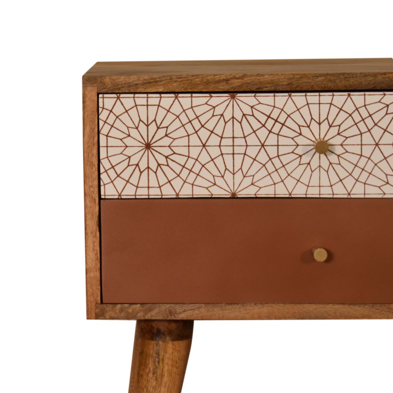 Solid Mango Wood Brick Red Patterned Bedside - Image 4
