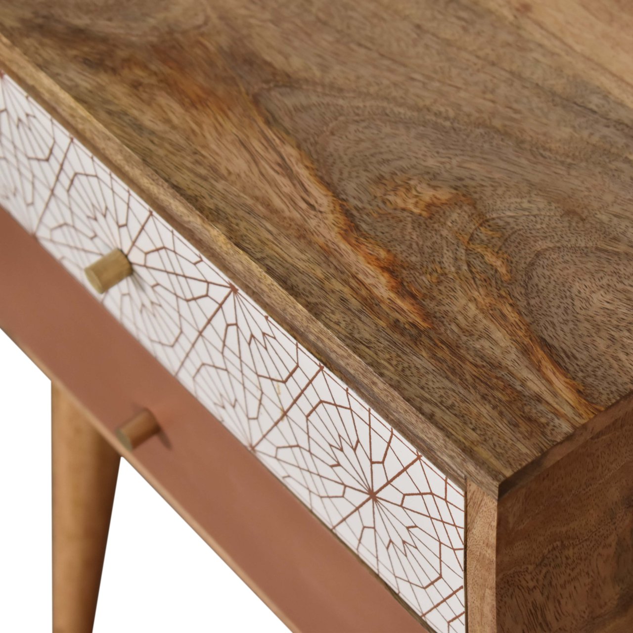 Solid Mango Wood Brick Red Patterned Bedside - Image 6