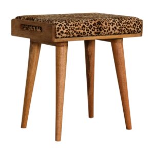 Solid Mango Wood Leopard Velvet Tray Style Footstool