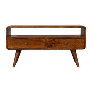 Solid Mango Wood Curve Chestnut Cable TV Unit