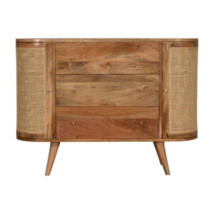 Solid Mango Wood + Hessian Mango Wood 2 Pod Door 3 Drawer Cabinet