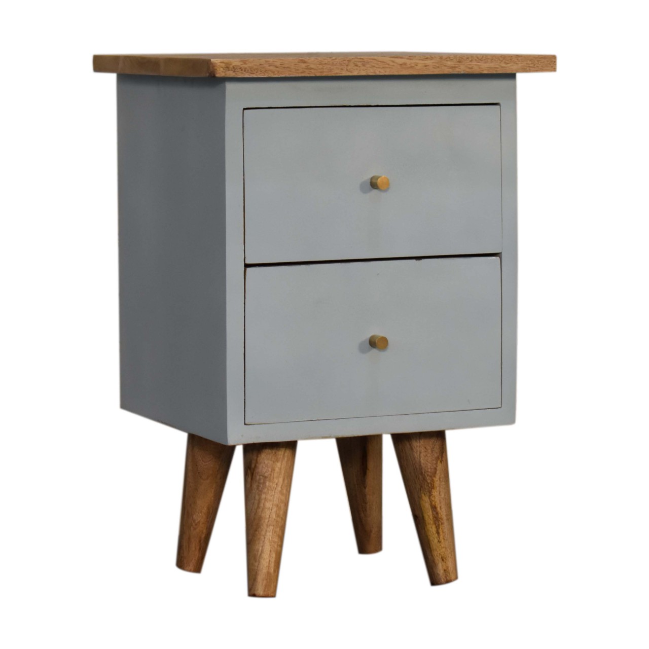 Solid Mango Wood Oak Finished Grey (Sky Blue) Painted Two Drawer Bedside Table/Cabinet - Image 2