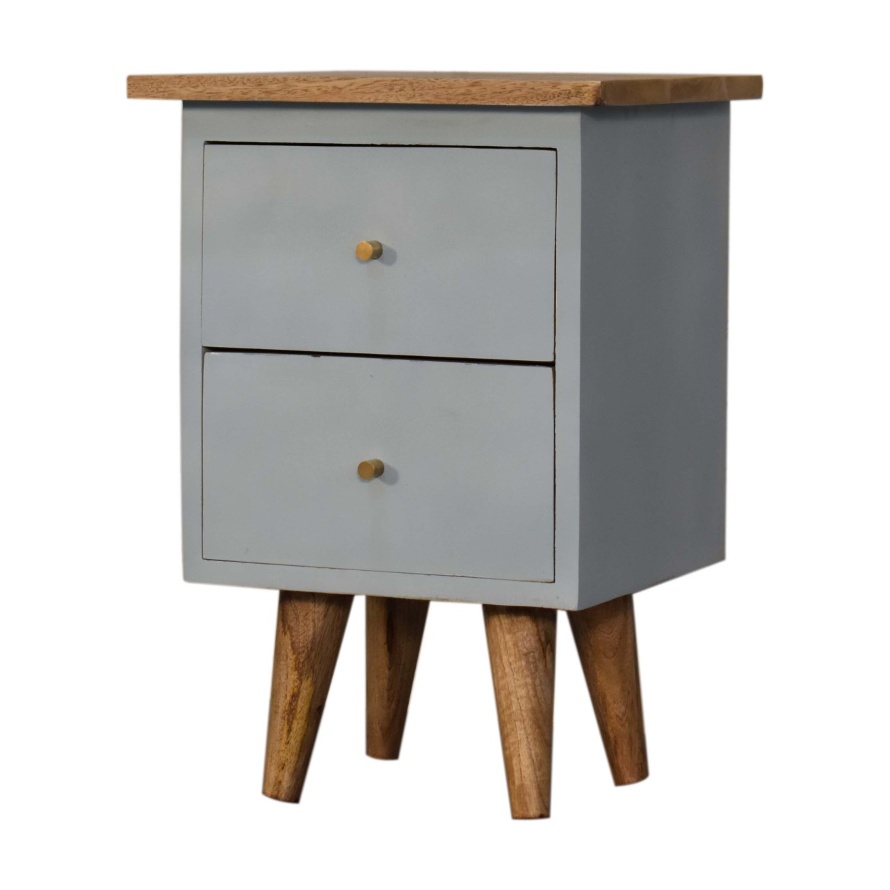 Solid Mango Wood Oak Finished Grey (Sky Blue) Painted Two Drawer Bedside Table/Cabinet - Image 3