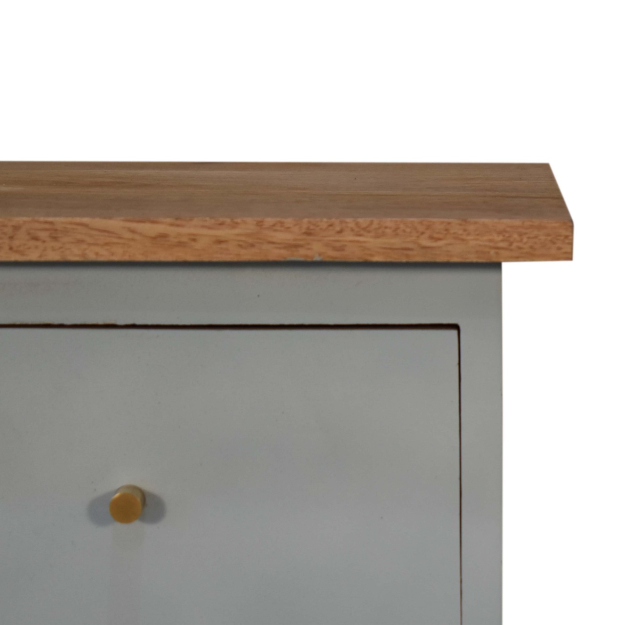 Solid Mango Wood Oak Finished Grey (Sky Blue) Painted Two Drawer Bedside Table/Cabinet - Image 4