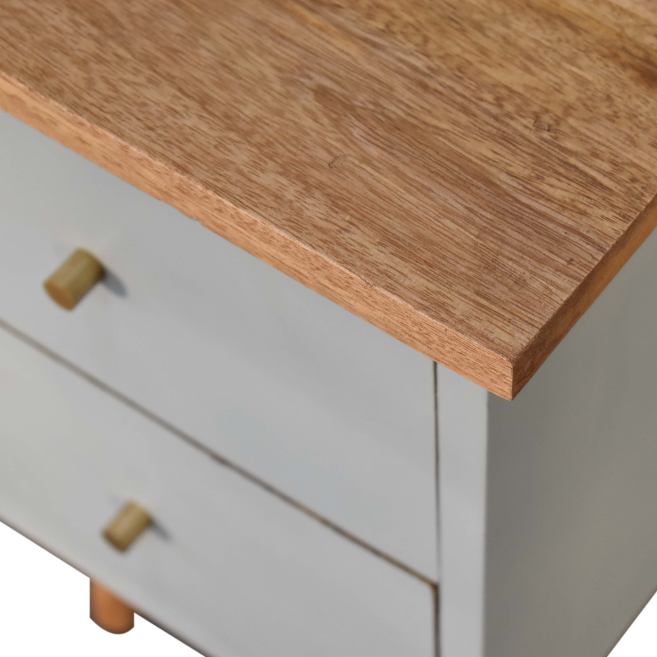 Solid Mango Wood Oak Finished Grey (Sky Blue) Painted Two Drawer Bedside Table/Cabinet - Image 5