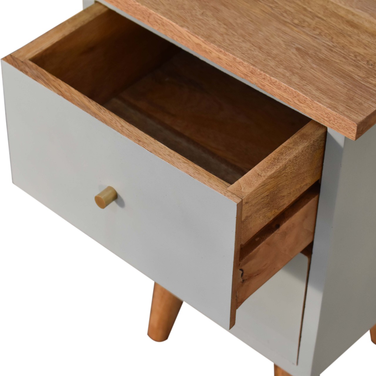 Solid Mango Wood Oak Finished Grey (Sky Blue) Painted Two Drawer Bedside Table/Cabinet - Image 6