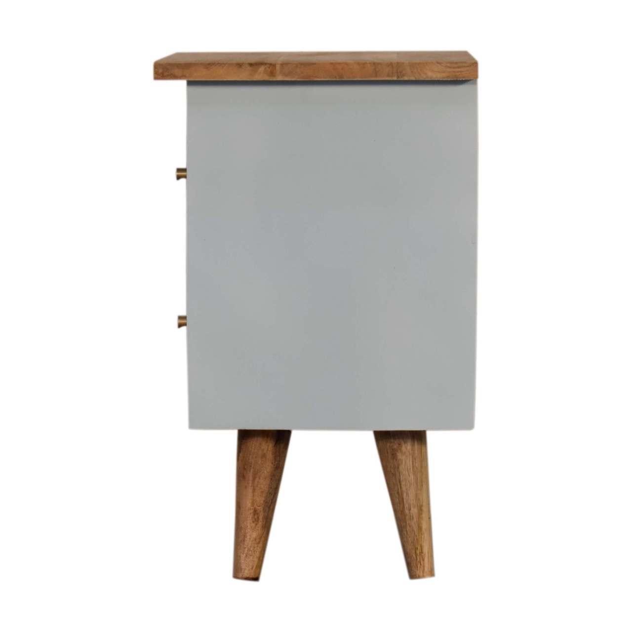 Solid Mango Wood Oak Finished Grey (Sky Blue) Painted Two Drawer Bedside Table/Cabinet - Image 8