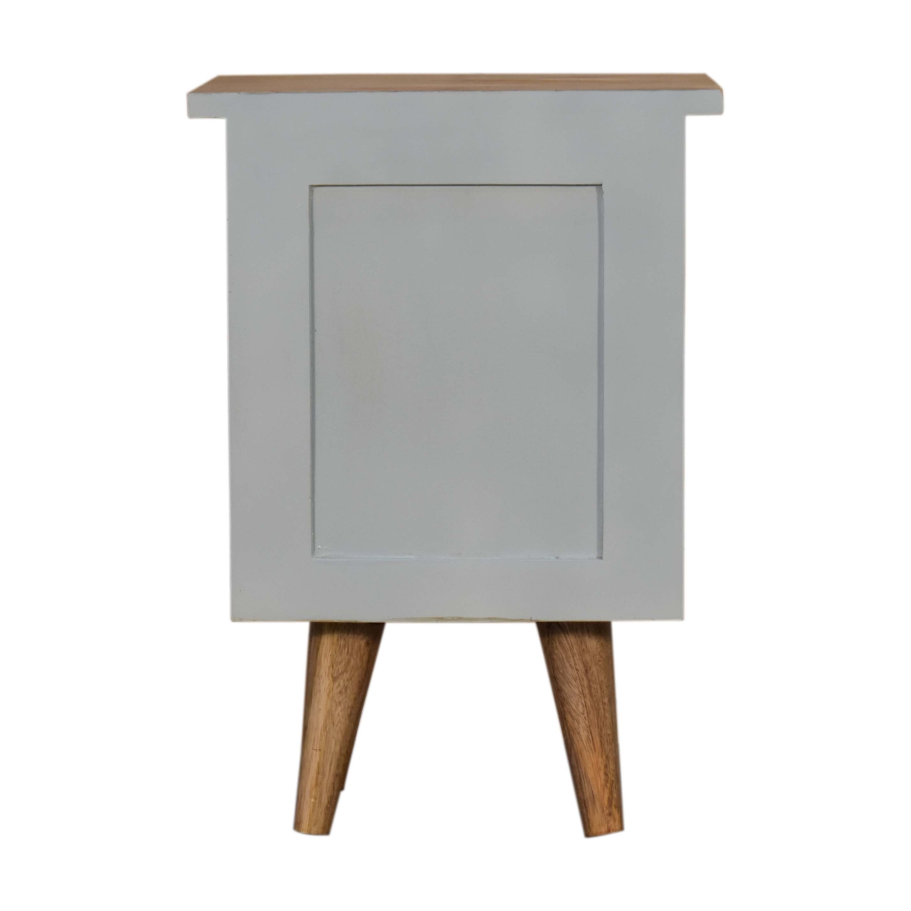 Solid Mango Wood Oak Finished Grey (Sky Blue) Painted Two Drawer Bedside Table/Cabinet - Image 9