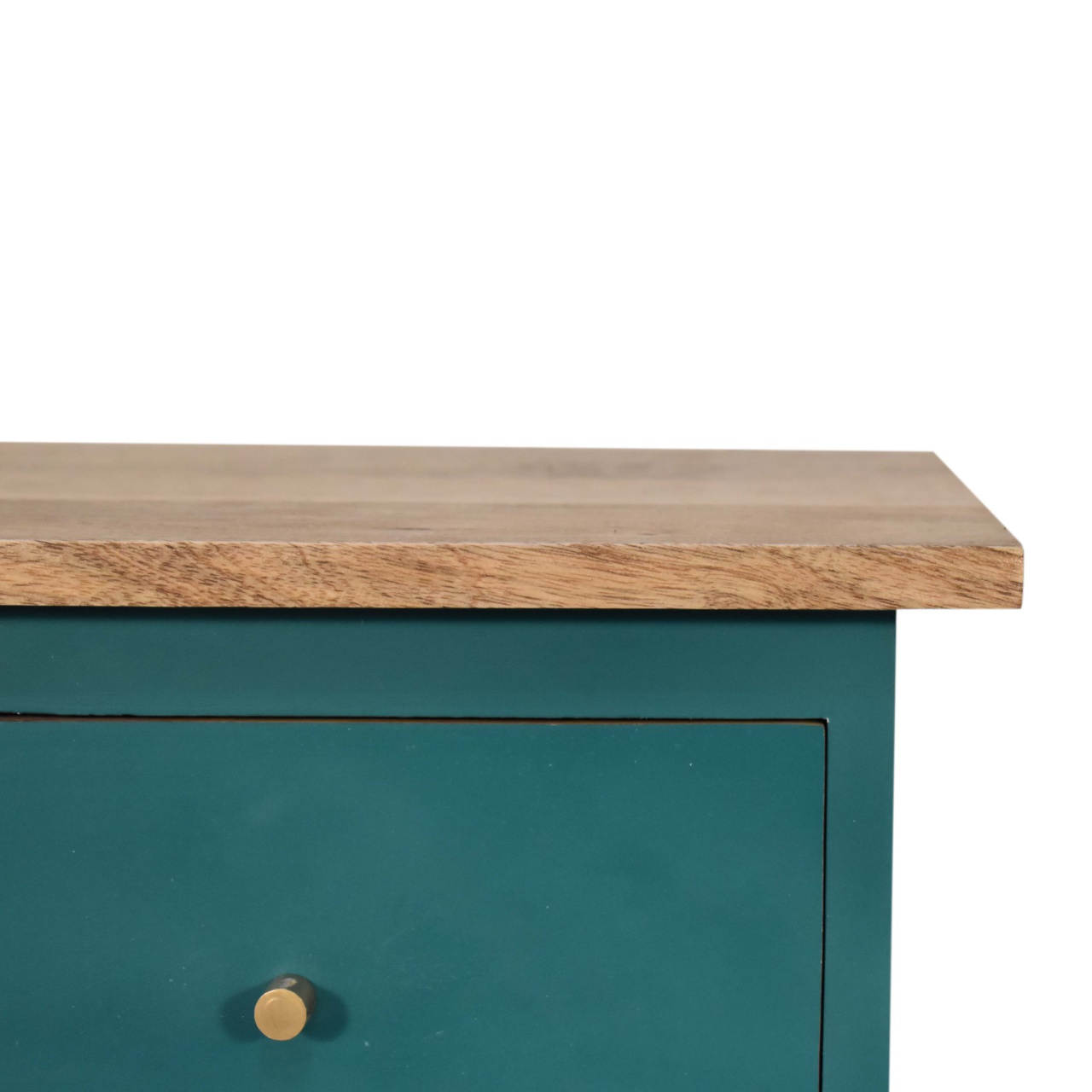 Solid Mango Wood Oak Finished Teal Painted Two Drawer Bedside Table/Cabinet - Image 4