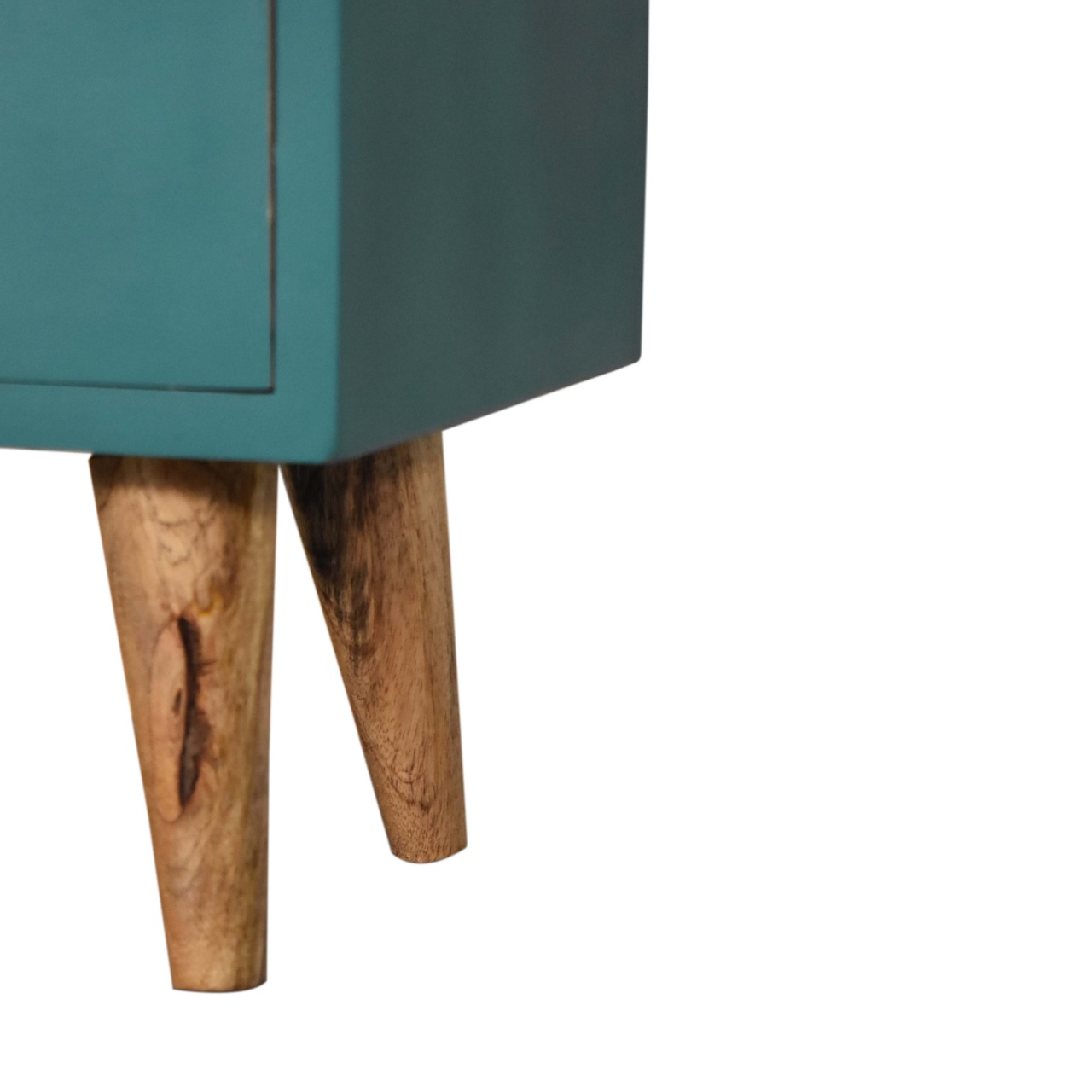 Solid Mango Wood Oak Finished Teal Painted Two Drawer Bedside Table/Cabinet - Image 7